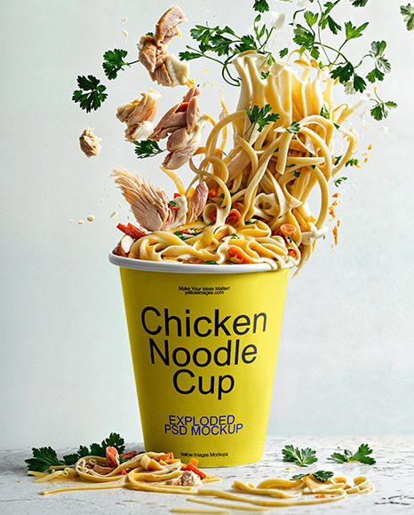 Paper Cup with Chicken Noodles and Herbs Mockup