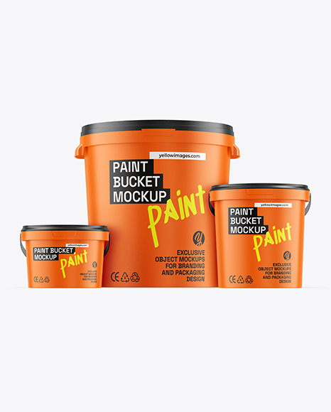 Three Matte Plastic Buckets Mockup