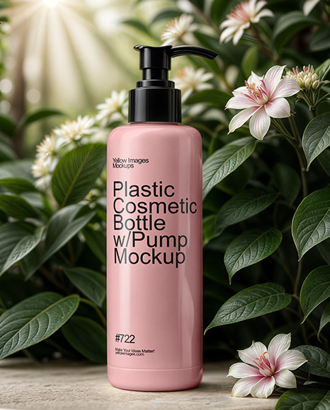 Plastic Cosmetic Bottle with Pump Mockup