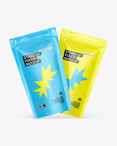 Two Glossy Stand up Pouches Mockup
