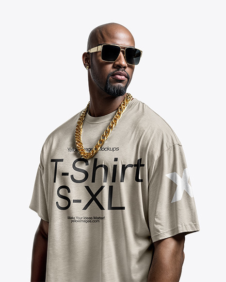 Man Wearing a T-Shirt with Gold Chain and Sunglasses Mockup
