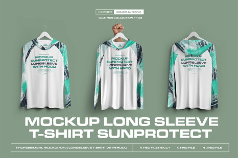 4 Mockups Long Sleeve T-Shirt SunProtect on Hangers