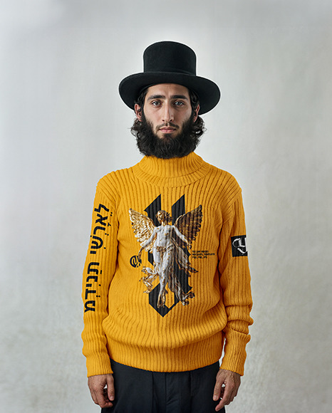 Hasidic Jewish Man Wearing a Turtleneck Sweater and a Hat Mockup