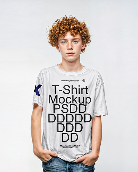 A Young Irish Boy with Red Hair Wearing a T-Shirt Mockup