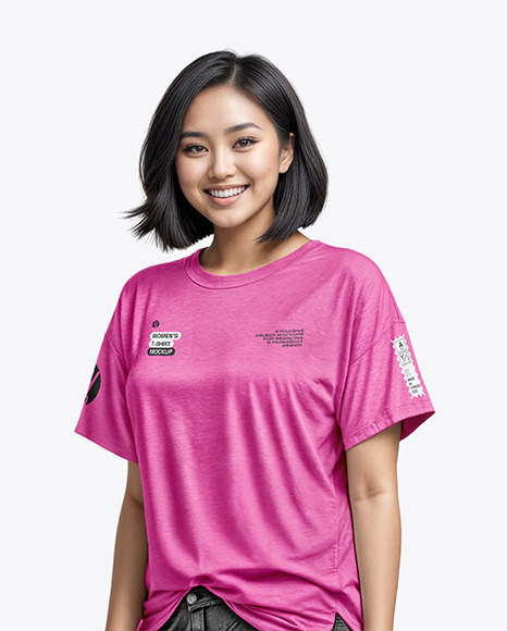 Asian Woman in an Oversize T-Shirt Mockup