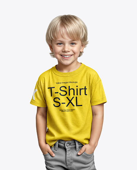 Young Boy Wearing a T-Shirt and Jeans Mockup