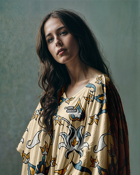 Woman with Long Hair Wearing a Cape Mockup