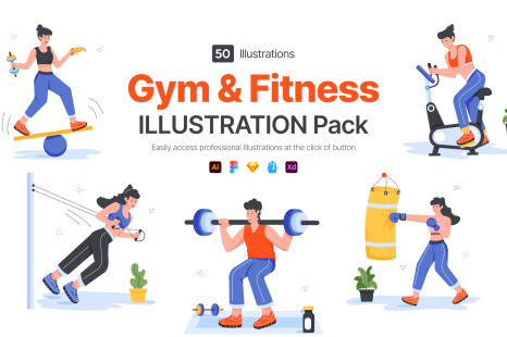 Gym and Fitness Mini Illustrations