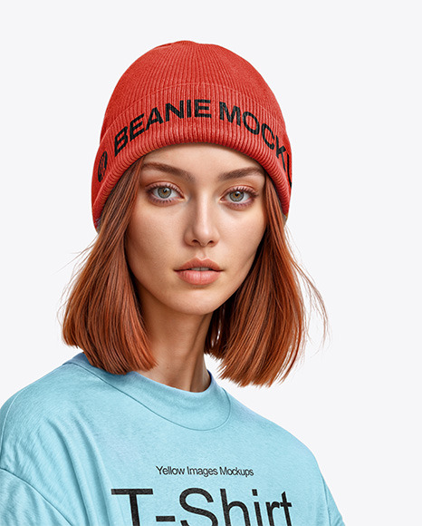 Woman in a Beanie Hat Mockup