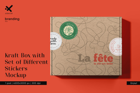 Kraft Box with Set of Different Stickers Mockup