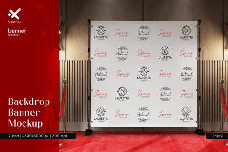 Backdrop Banner with Red Carpet Mockup