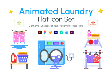 Animated Laundry Flat Icons