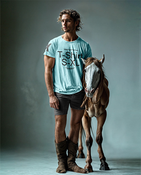 A Man Wearing T-Shirt and Short with Horse Mockup