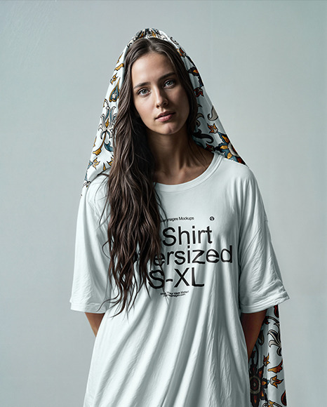 A Woman Wearing a Long T-Shirt and Head Scarf Mockup