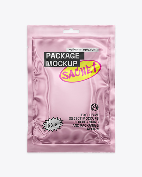 Glossy Metallic Sachet Mockup