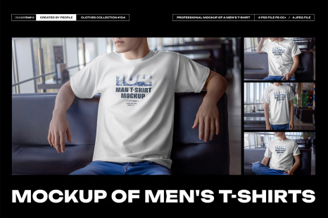 4 Mockups Man T-Shirt In The Indoor