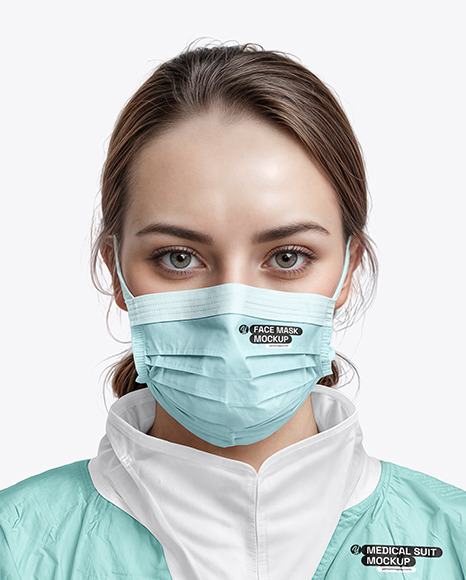 Woman Wearing a Face Mask and Medical Coverall Mockup