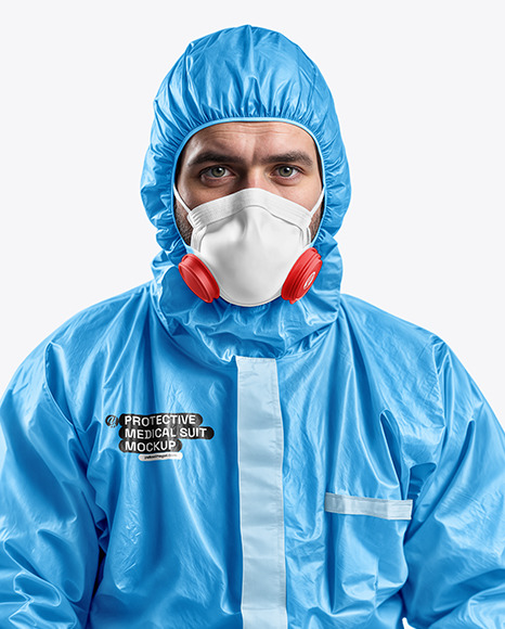 Man Wearing a Protective Suit and Mask Mockup