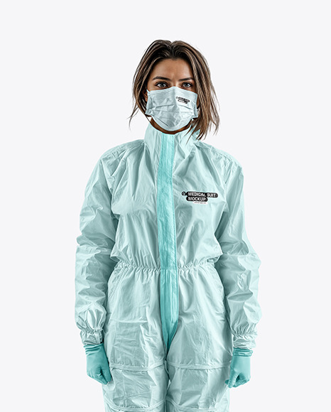 Woman Wearing a Medical Coverall and Face Mask Mockup