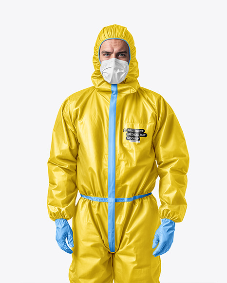 Man Wearing a Medical Protective Suit and Face Mask Mockup