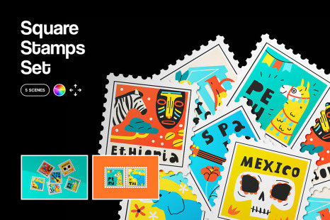 Square Stamps Mockup Set