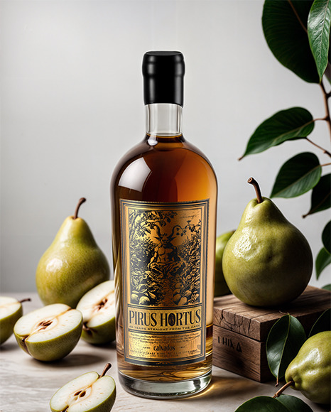 Clear Glass Whiskey Bottle with Wooden Cap and Wax Mockup