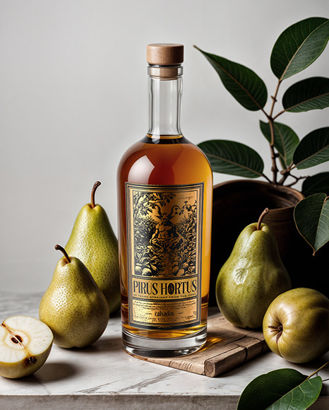 Clear Glass Whiskey Bottle with Wooden Cap and Wax Mockup