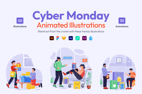 Animated Cyber Monday Illustrations
