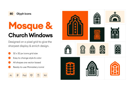 Mosque and Church Windows Icons