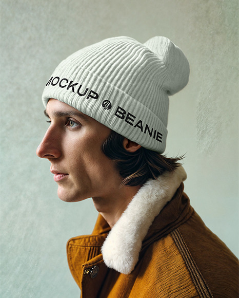 Man Wearing a Beanie Hat and Jacket Mockup