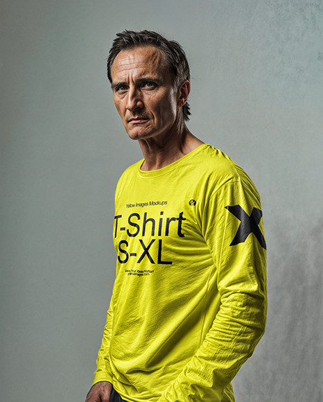 Man Wearing a Long Sleeve T-Shirt Mockup
