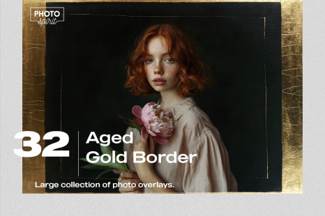 32 Aged Gold Border Effect Photo Overlays