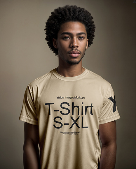 Black Man with Afro Hairstyle Wearing a T-Shirt Mockup
