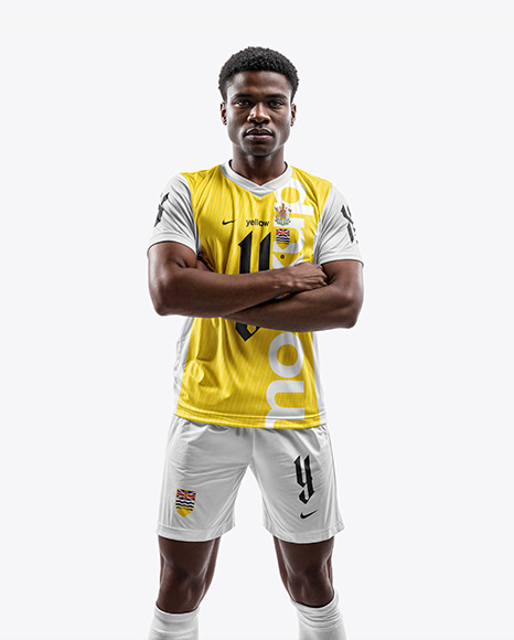 A Man Wearing a Soccer Jersey, Shorts and Socks Mockup
