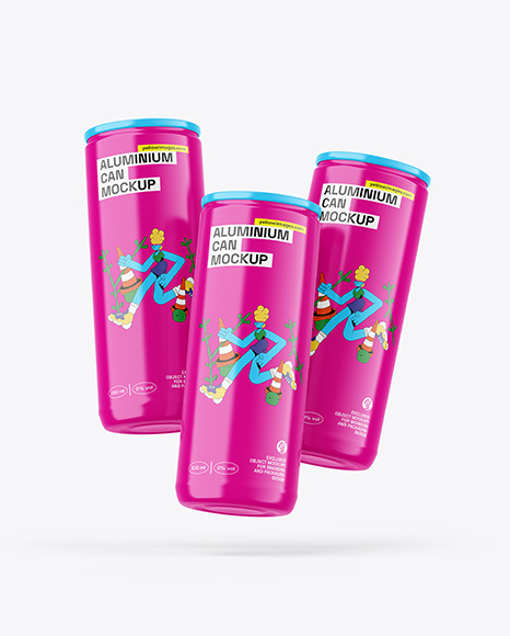 Three Glossy Cans Mockup