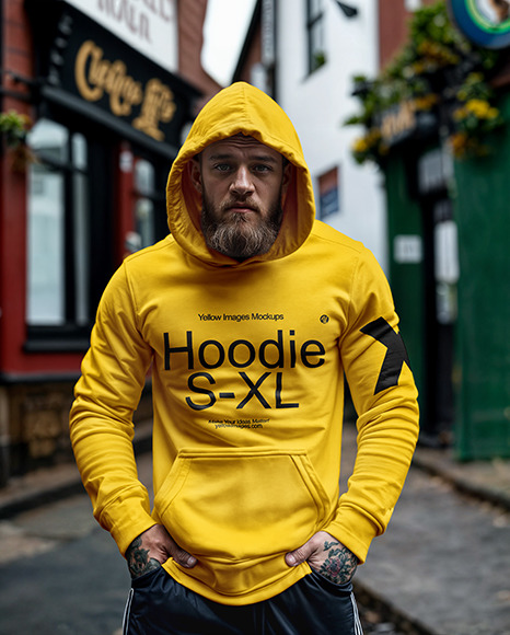 A Man with Beard Wearing a Hoodie Mockup