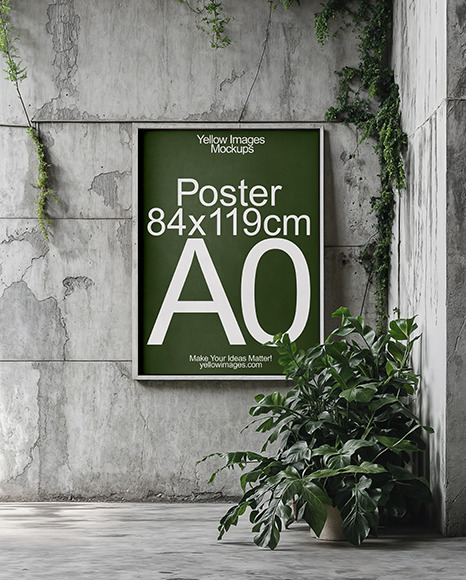 Framed A0 Poster on a Grey Concrete Wall Mockup