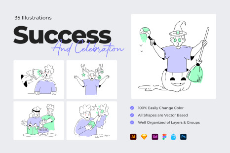 Success and Celebration Mini Illustrations