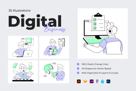 Digital Business Illustration Set