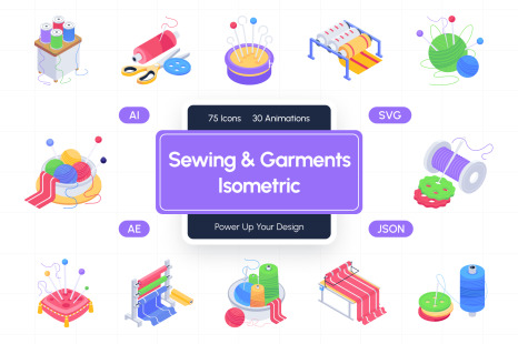 Sewing and Garments Isometric Icons