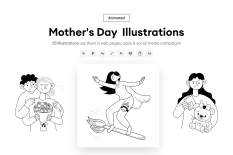 Animated Mothers Day Illustration Set