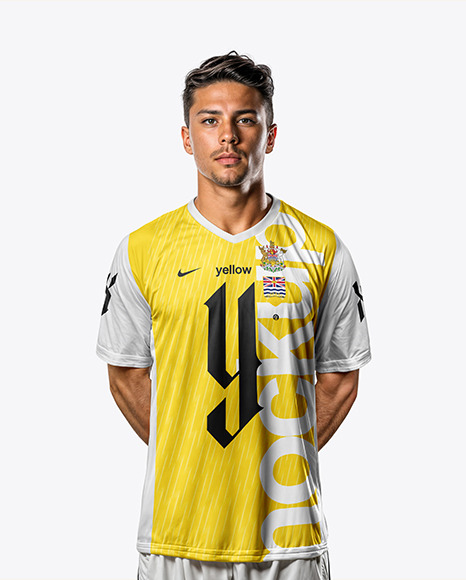 A Soccer Player Wearing a V-Neck Jersey and Shorts Mockup
