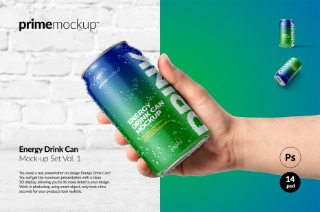 330 ml Energy Drink Can Mockup Set