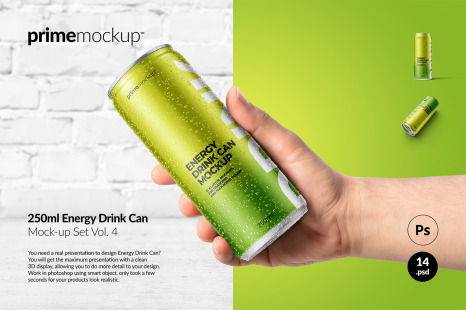 250ml Energy Drink Can Mockup Set