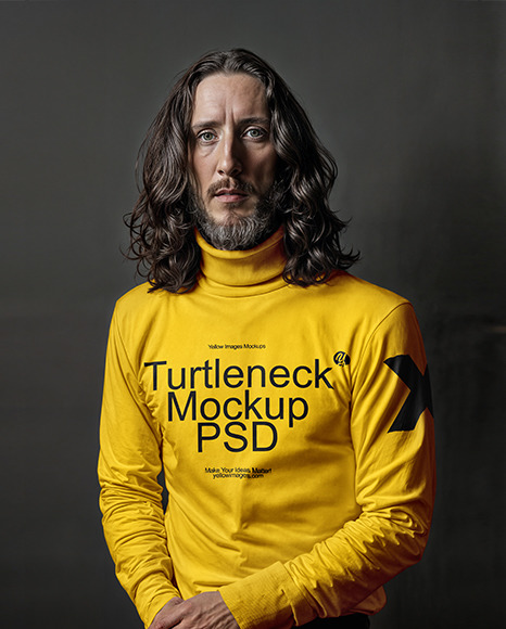 A Man with Long Hair and a Beard is Wearing a Turtleneck Mockup