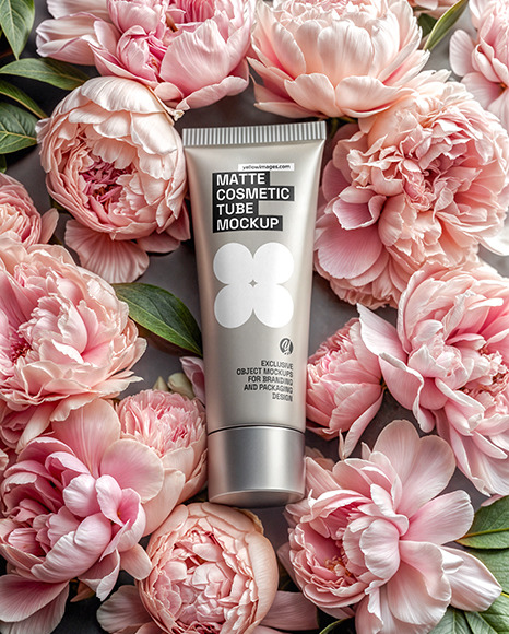 Matte Cosmetic Tube in Flowers Mockup