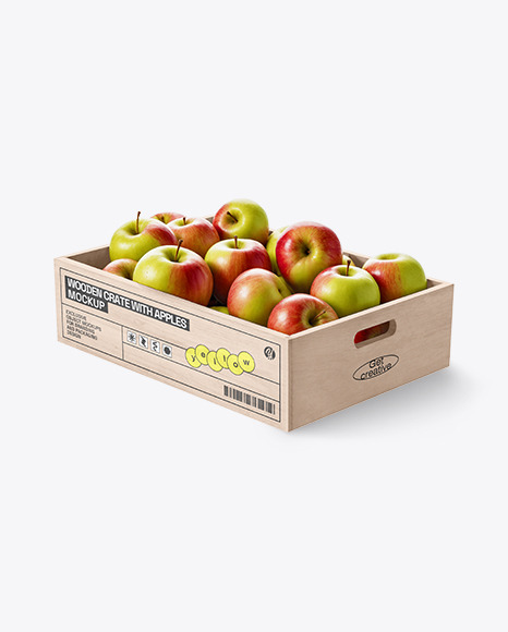 Wooden Crate with Apples Mockup