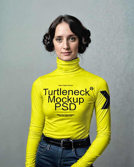A Young Woman Wearing a Turtleneck and Jeans Mockup