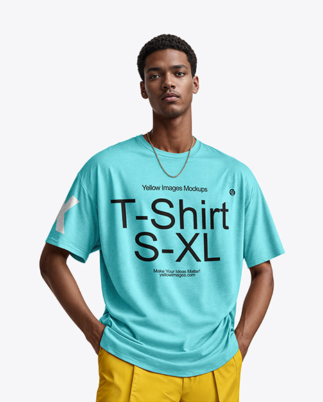 Man Wearing an Oversize T-Shirt with Gold Chain Mockup