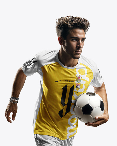 A Man Wearing a Crew Neck Soccer Jersey and Shorts Mockup